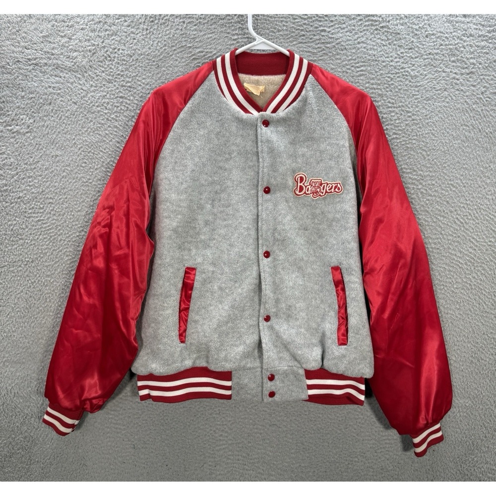 Vintage Wisconsin Badgers Jacket Adult XL Fleece Satin Varsity Bomber 80s 90s